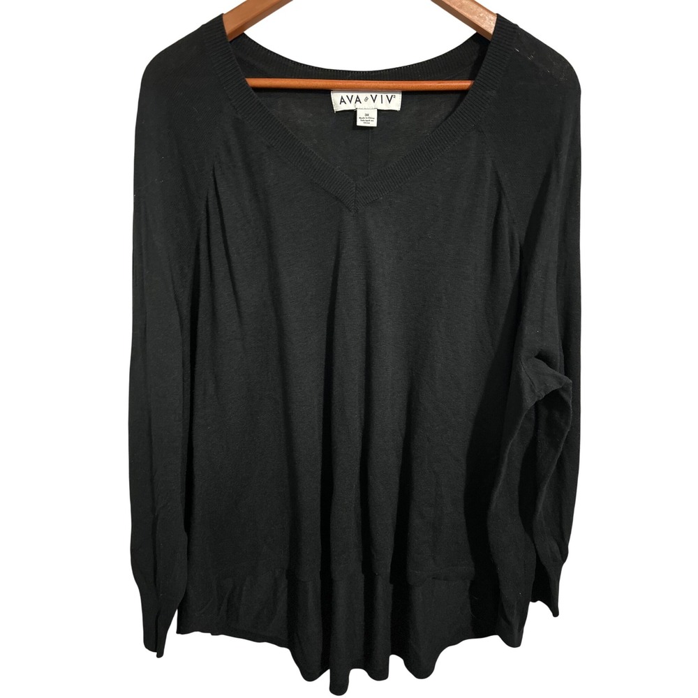 Ava & Viv Lightweight Nylon/Rayon‎ Black V-Neck Sweater Women's Size 3X